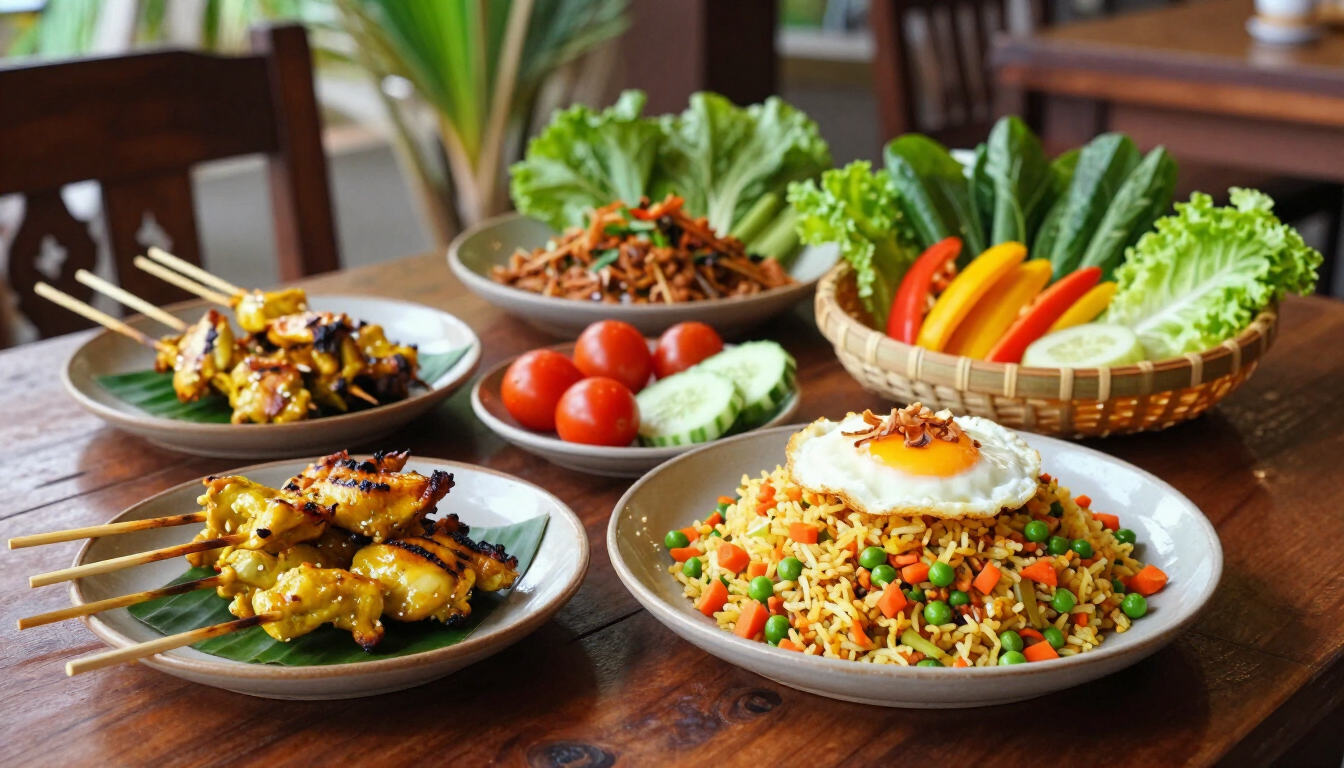 Fresh Balinese dishes at a tropical restaurant