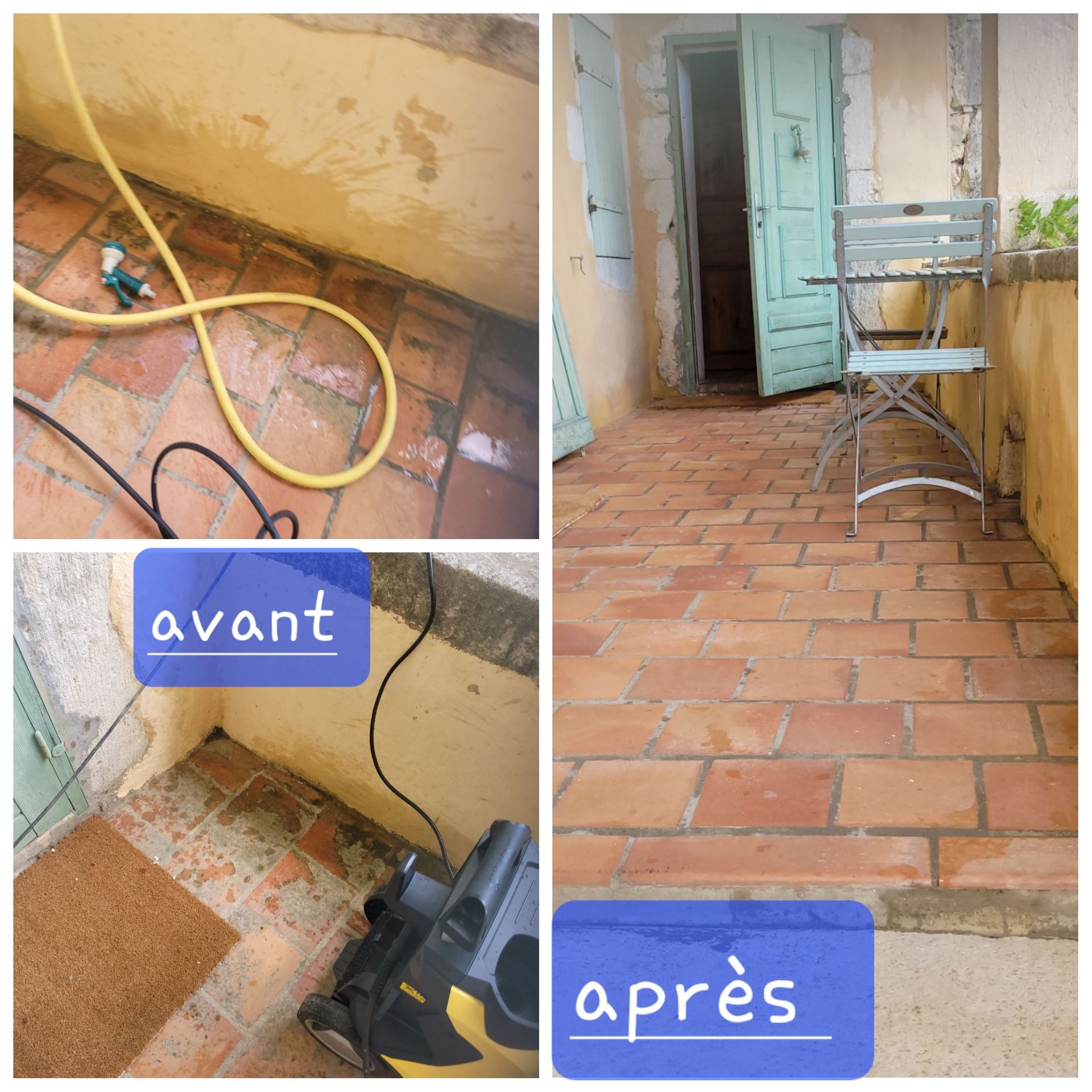Montage photo avant-après de nettoyage de balcon en pierre