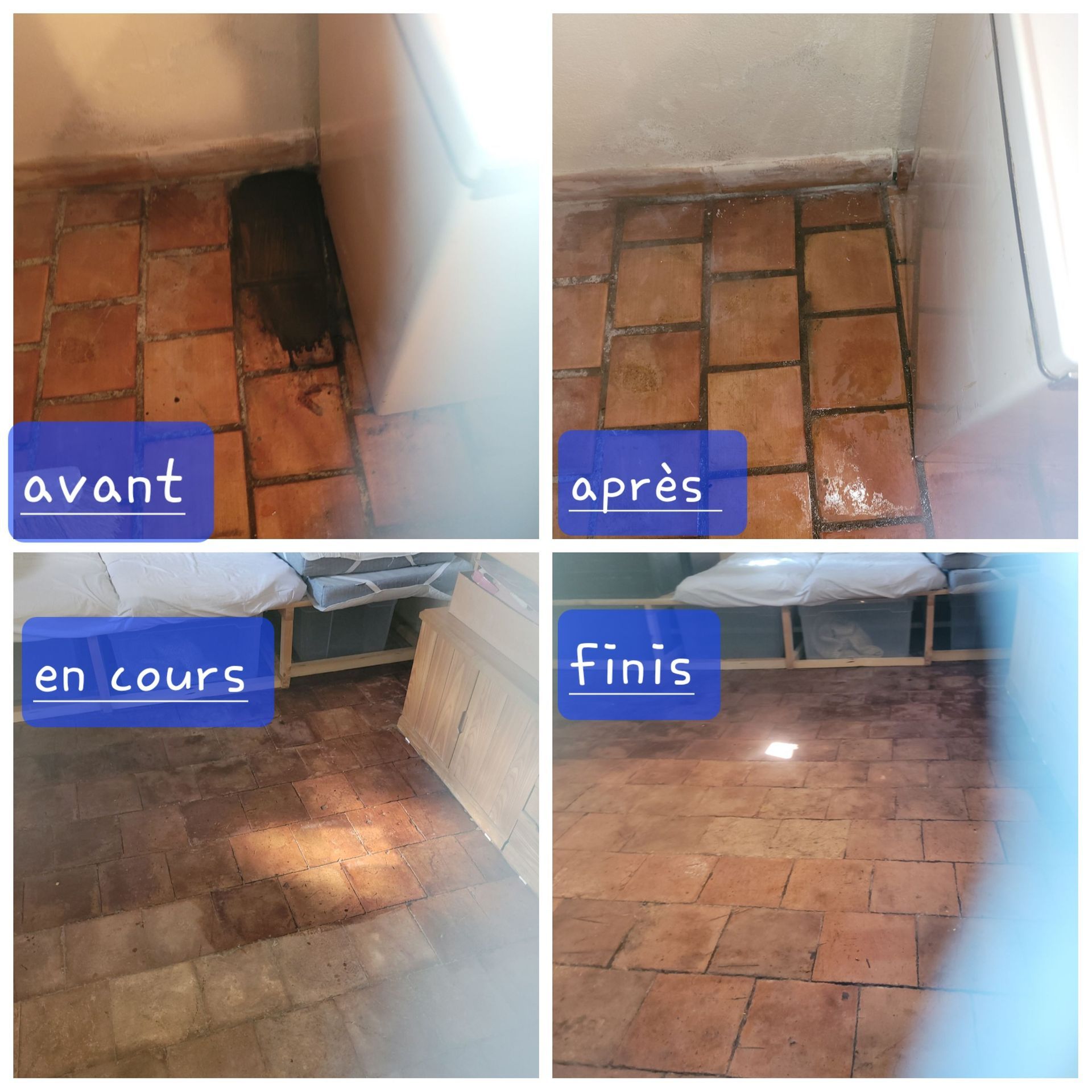 Montage photo avant-après de nettoyage de pierres pour carrelage