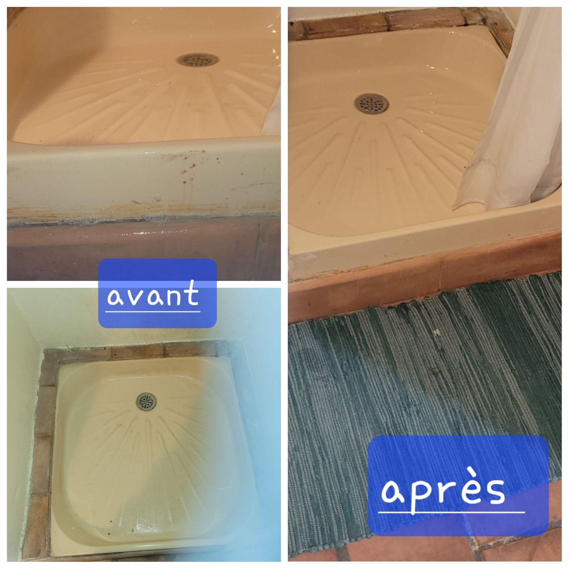 Montage photo avant-après de nettoyage de cabine de douche