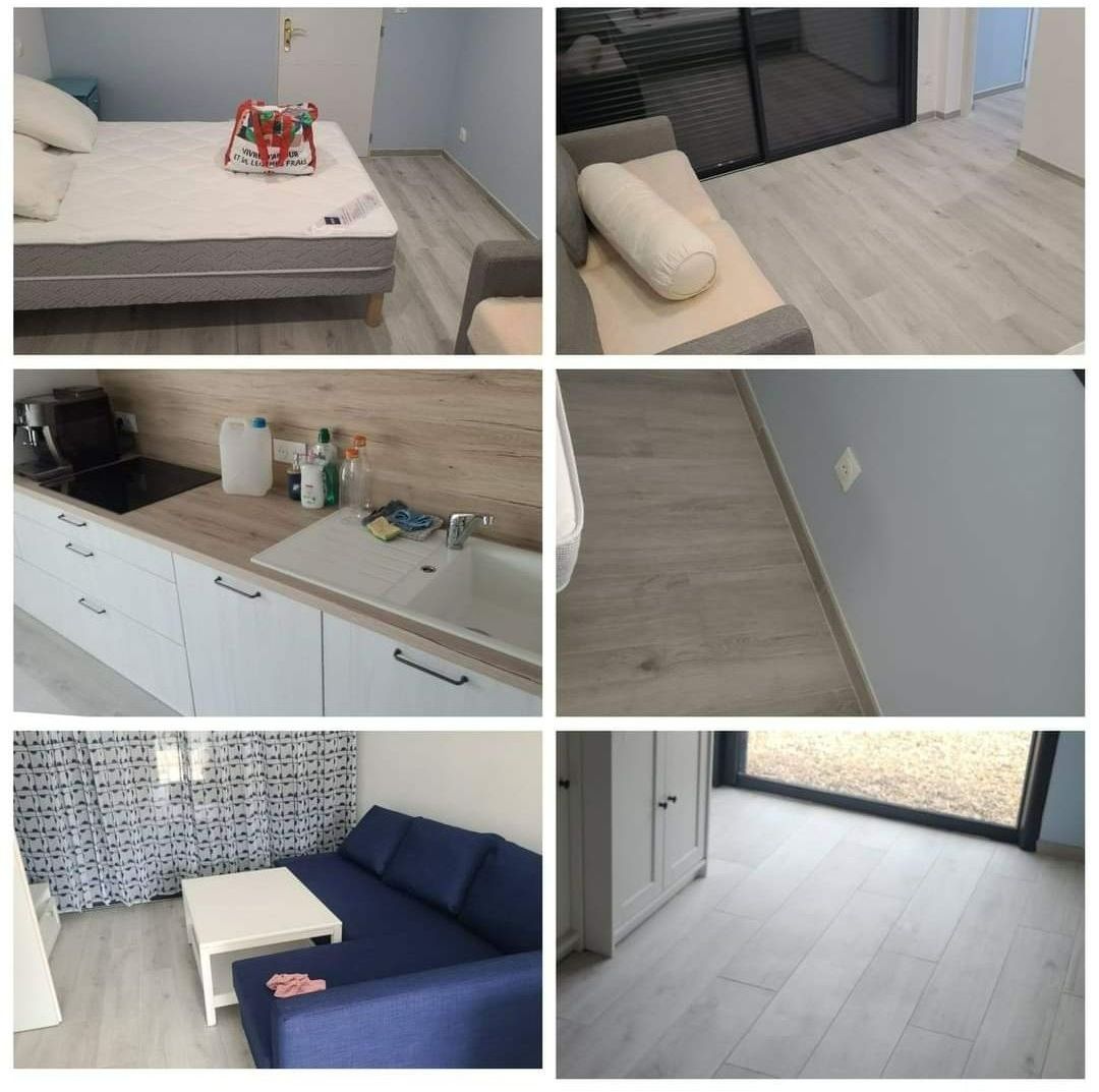 Montage photo avant-après d'un appartement avec canapés