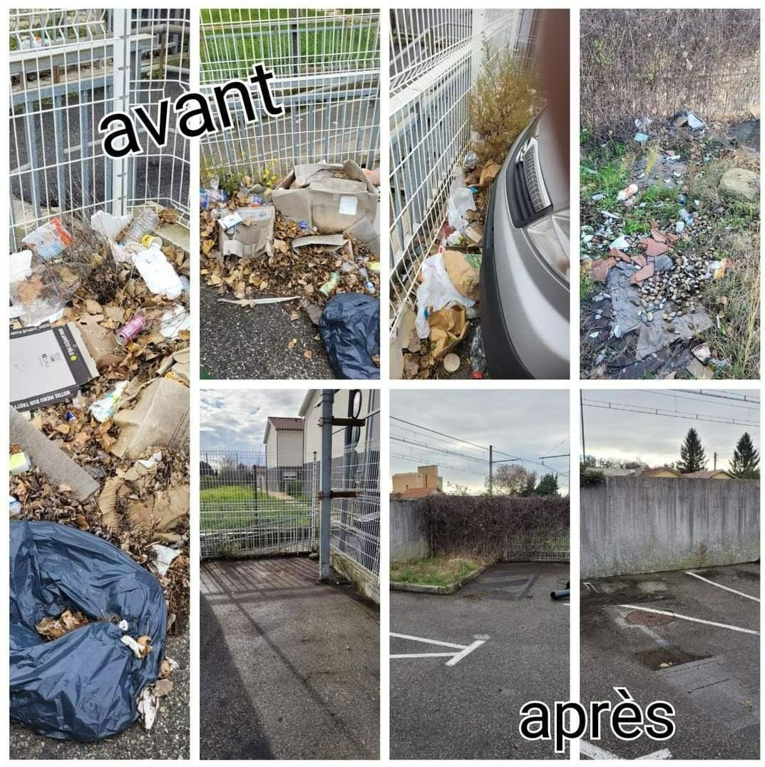Montage photo avant-après de débarras de déchet d'un parking