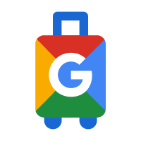 Google Travel suitcase logo with a large white 