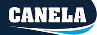 Un logotipo azul y blanco para una empresa llamada canela.