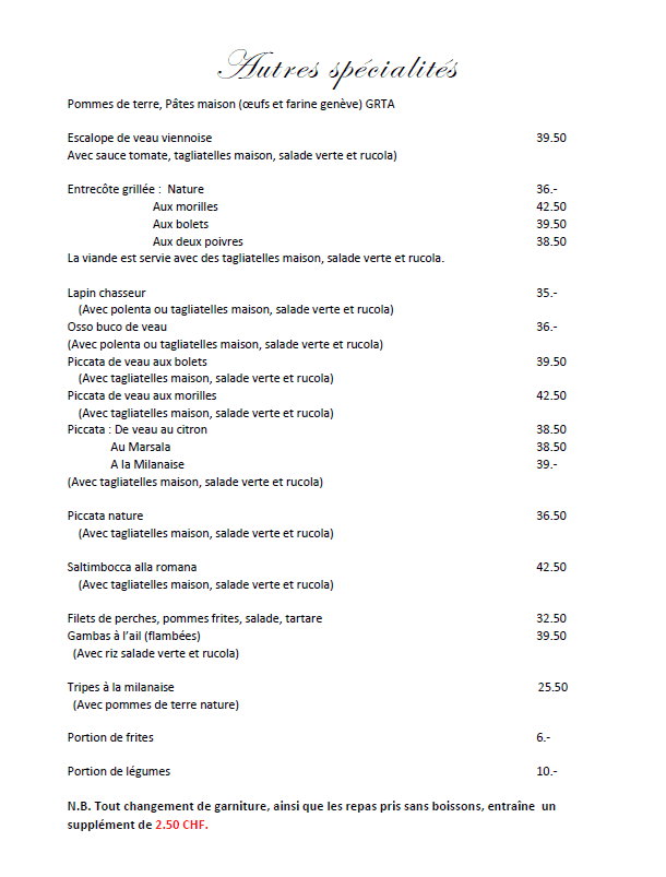 Carte des mets (Page 3) - Le Point du Jour à Genève