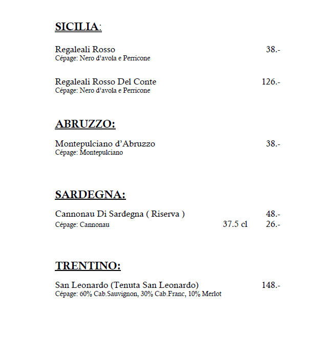 Carte des vins (Page 4) - Le Point du Jour à Genève