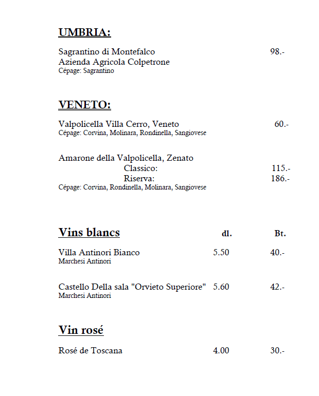 Carte des vins (Page 5) - Le Point du Jour à Genève