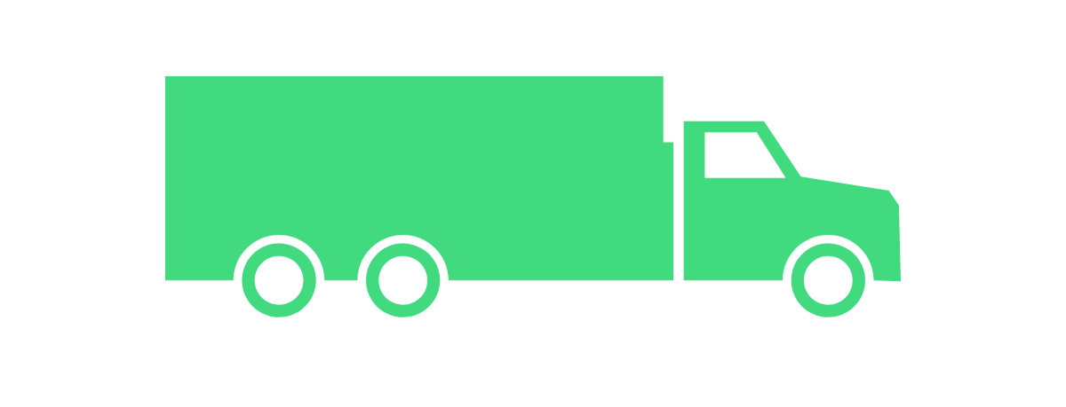 Une icône verte représentant un camion de livraison à trois essieux orienté vers la droite.