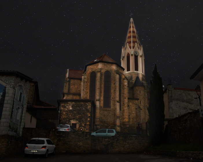 Église  de Saint-Maurice-sur-Dargoire de nuit