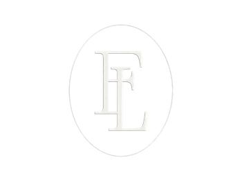 Logo ovale blanc en relief avec les lettres « F » et « L » entrelacées sur fond blanc