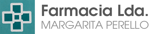 Logotipo de Farmacia Lda. con una cruz m&eacute;dica verde y el texto gris &ldquo;MARGARITA PERELLO&rdquo;.