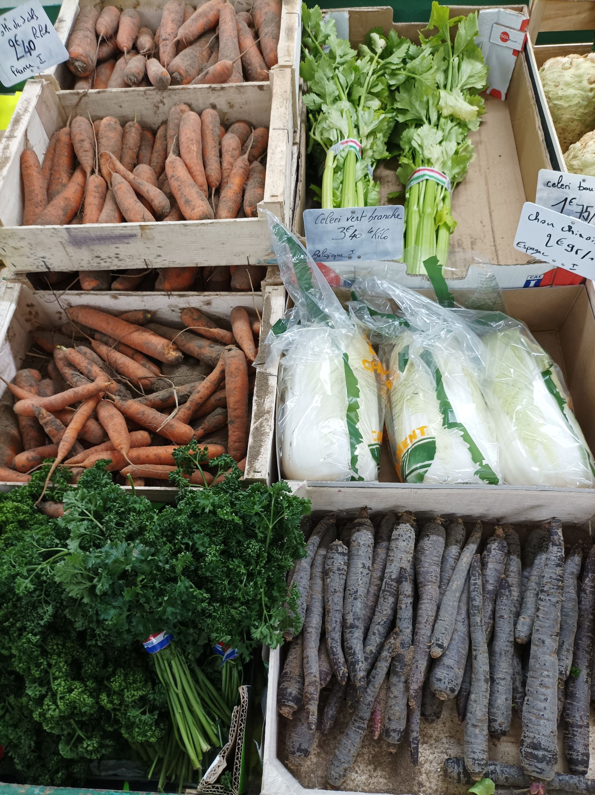 Cagettes de carottes et de persil