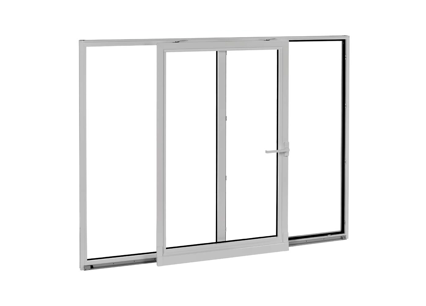 Eine weiße Glasschiebetür auf weißem Hintergrund.