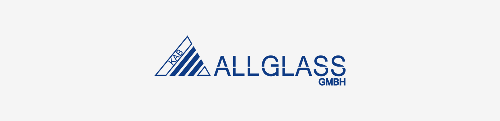 Ein blaues Logo der All Glass GmbH auf weißem Hintergrund.