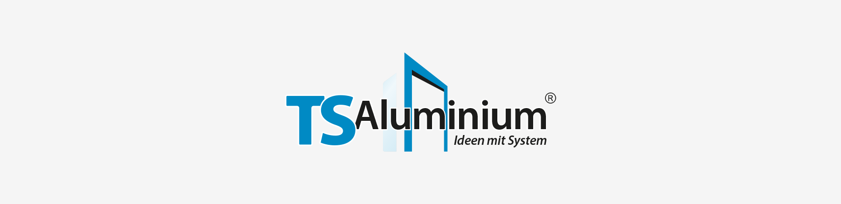 Das Logo von TS Aluminium ist blau und weiß auf weißem Hintergrund.
