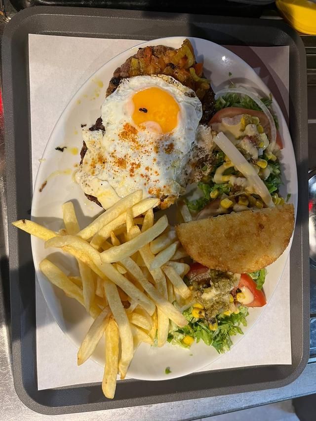 Assiette avec un kebab frites
