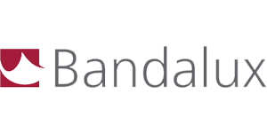 Logo de Bandalux, une entreprise ; présente un graphique marron dans un carré et le nom de l'entreprise en gris.