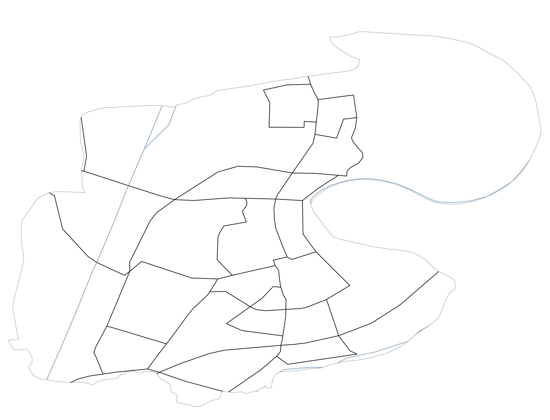 Dessin abstrait au trait noir sur fond blanc, ressemblant à une carte ou un schéma sommaire.