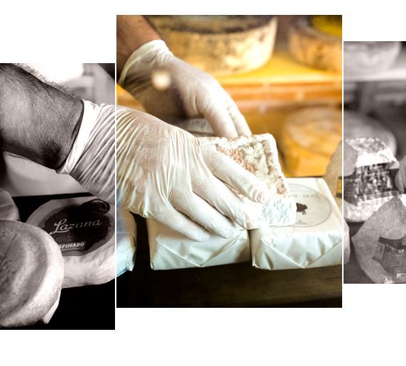 Con las manos enguantadas manipulamos y envolvemos con cuidado el queso.