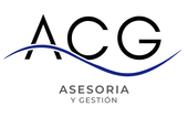 ACG Asesor&iacute;a y Gesti&oacute;n logo with black letters and a blue wave underline