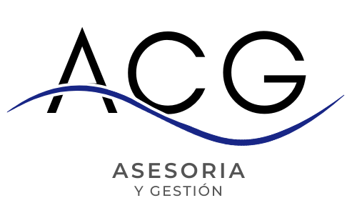 ACG Asesor&iacute;a y Gesti&oacute;n logo with black letters and a blue wave underline