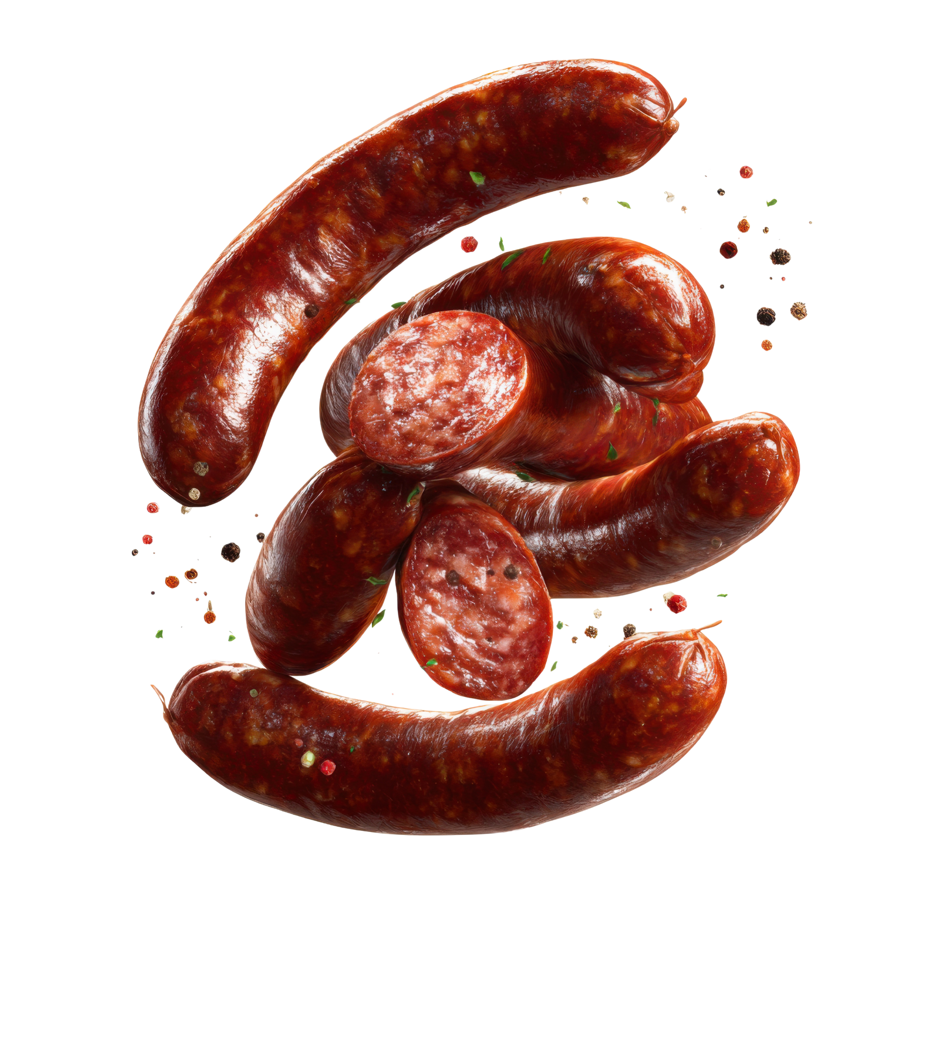 Saucisses grillées aux grains de poivre.