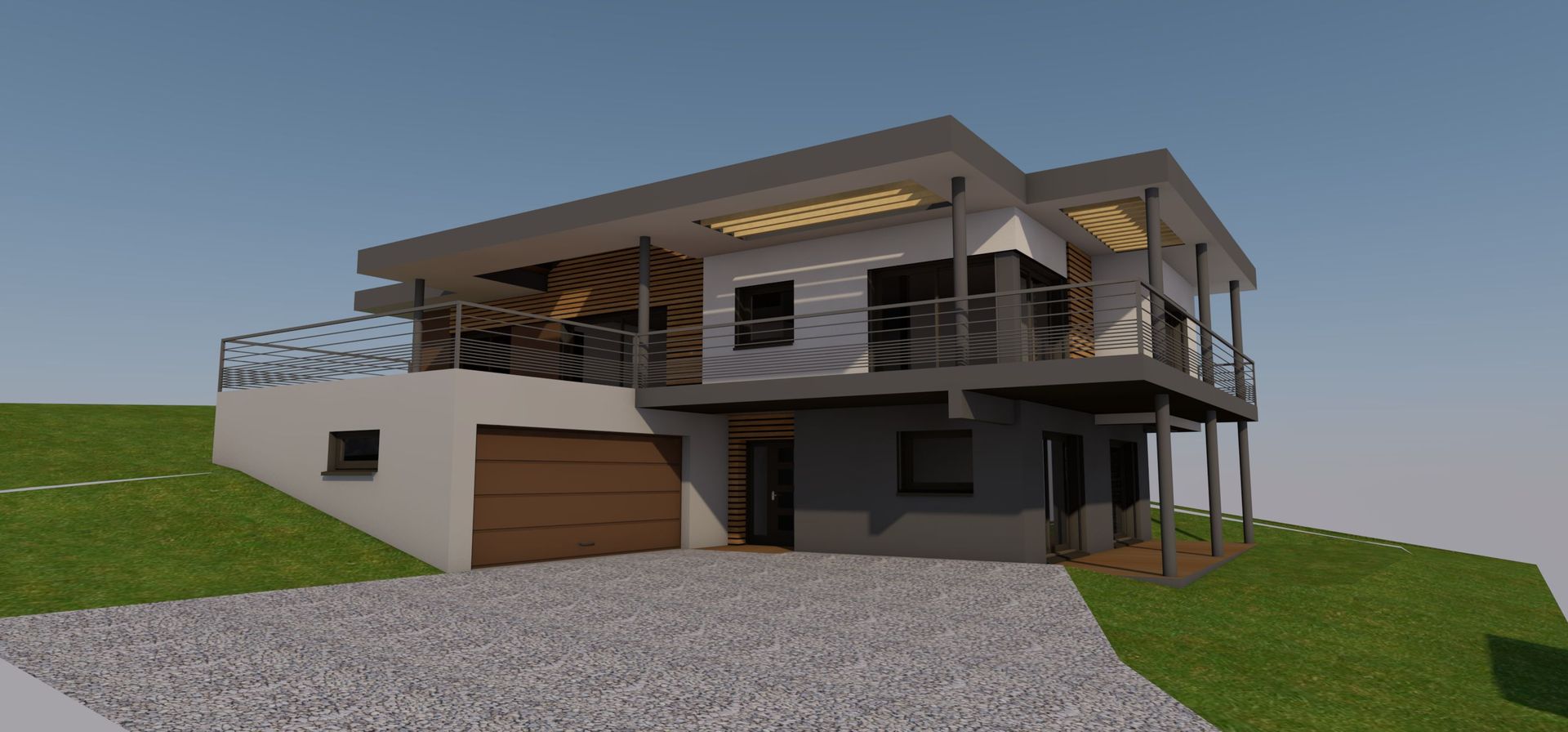 Plans 3D d'une grande maison moderne avec garage