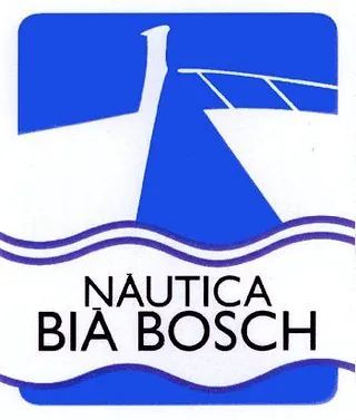 Logotipo azul con el contorno de un barco sobre el texto