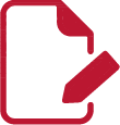 Un icono rojo de un trozo de papel con un bolígrafo dentro.