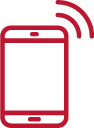 Un icono rojo de un teléfono celular del cual sale una ola.