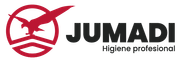 Un logotipo rojo y negro para Jumadi Higiene Profesional.