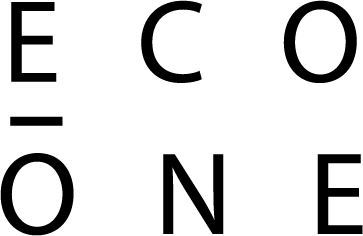 El logotipo de eco one es un logotipo en blanco y negro sobre un fondo blanco.