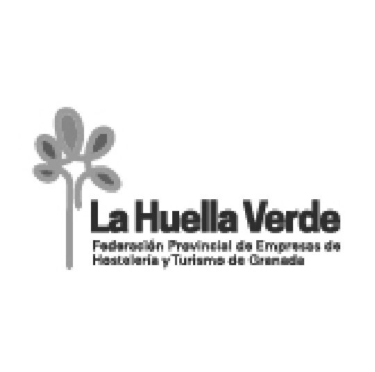 A black and white logo for la huella verde federation provincial de empresas de hosteleria y turismo de granada.