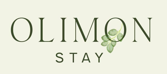 Logotipo de OLIMON STAY con una rama de olivo sobre un fondo claro