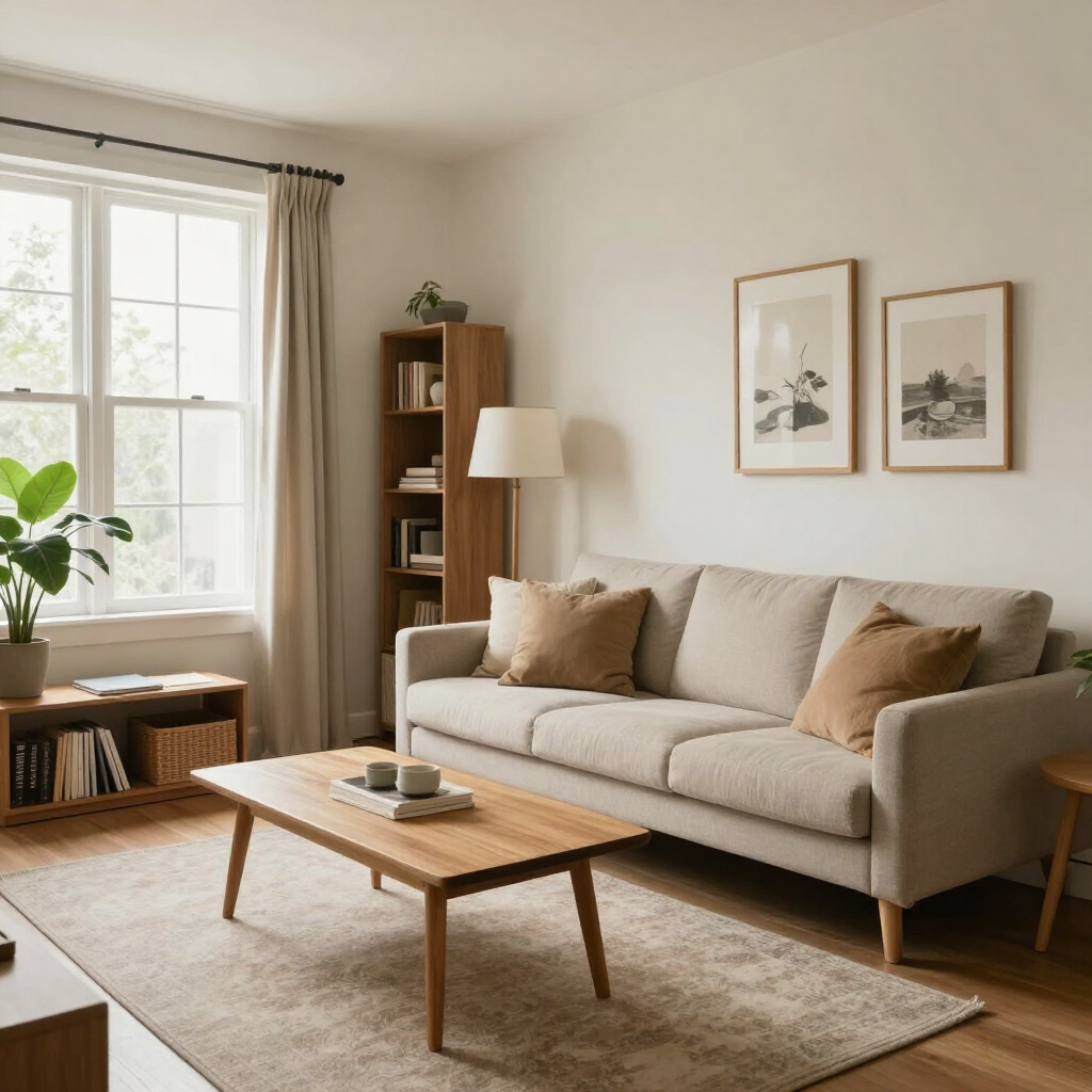 Sala de estar moderna con sofás beige