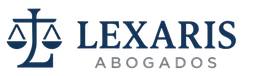 Logotipo para Lexaris Abogados, que presenta un icono de balanza estilizada en azul oscuro.