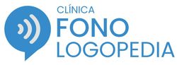 Logotipo para "Cl&iacute;nica Fono Logopedia", que presenta un globo de di&aacute;logo azul con ondas sonoras.