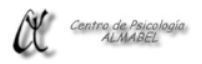 Un logotipo en blanco y negro para el centro de psicología Almabel.