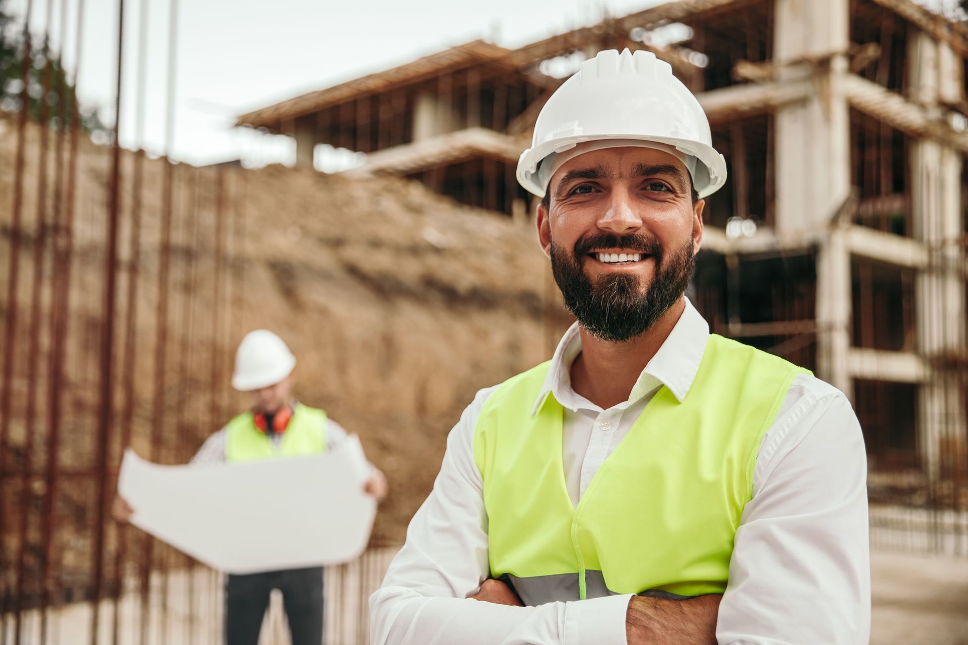 Employés de chantiers contents des services de location du professionnel