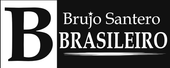 Logotipo con una gran "B" negra, y texto "Brujo Santero BRASILEIRO" sobre fondo negro.