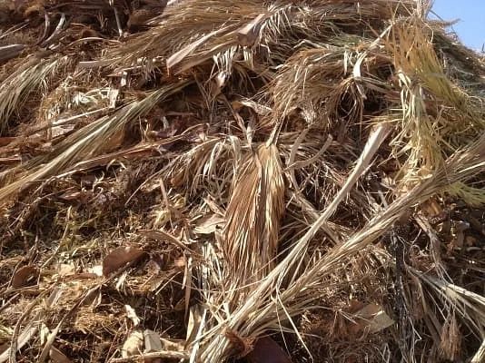 Un montón de paja está encima de un montón de tierra.