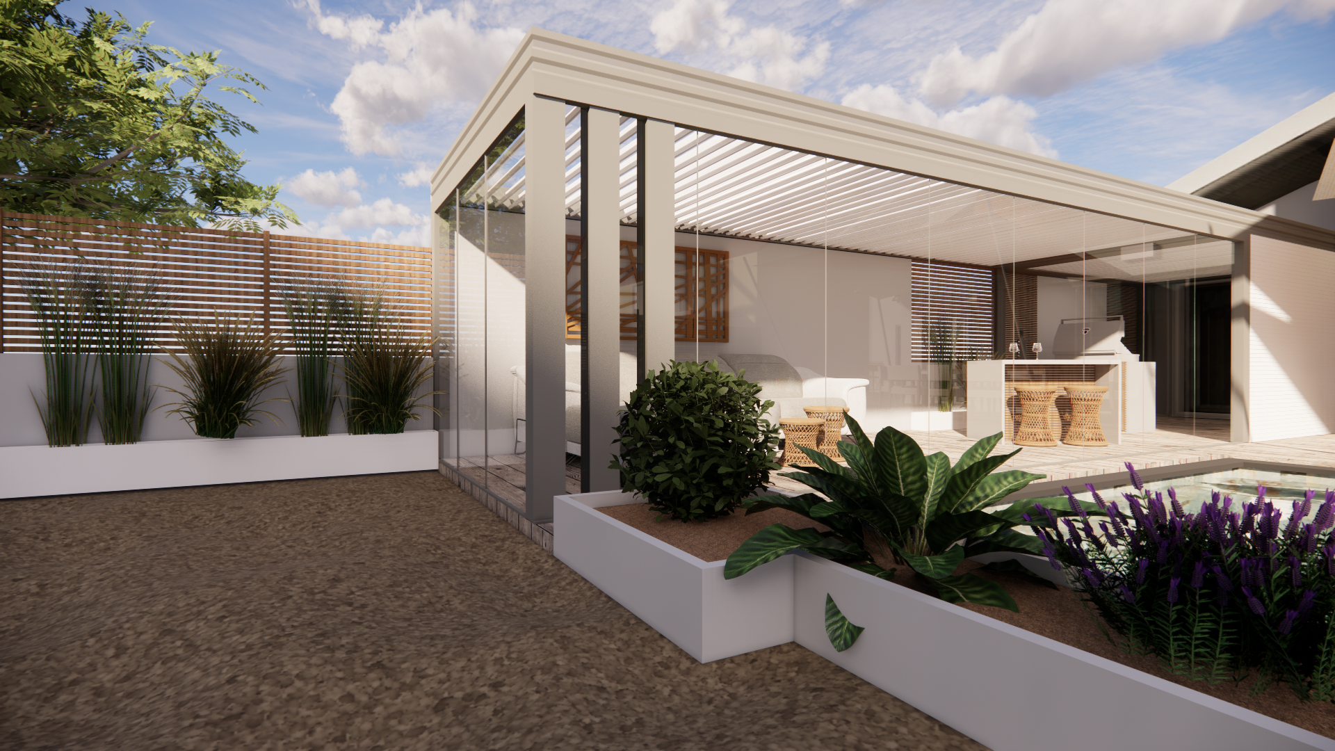 Pergola de couleur gris crème