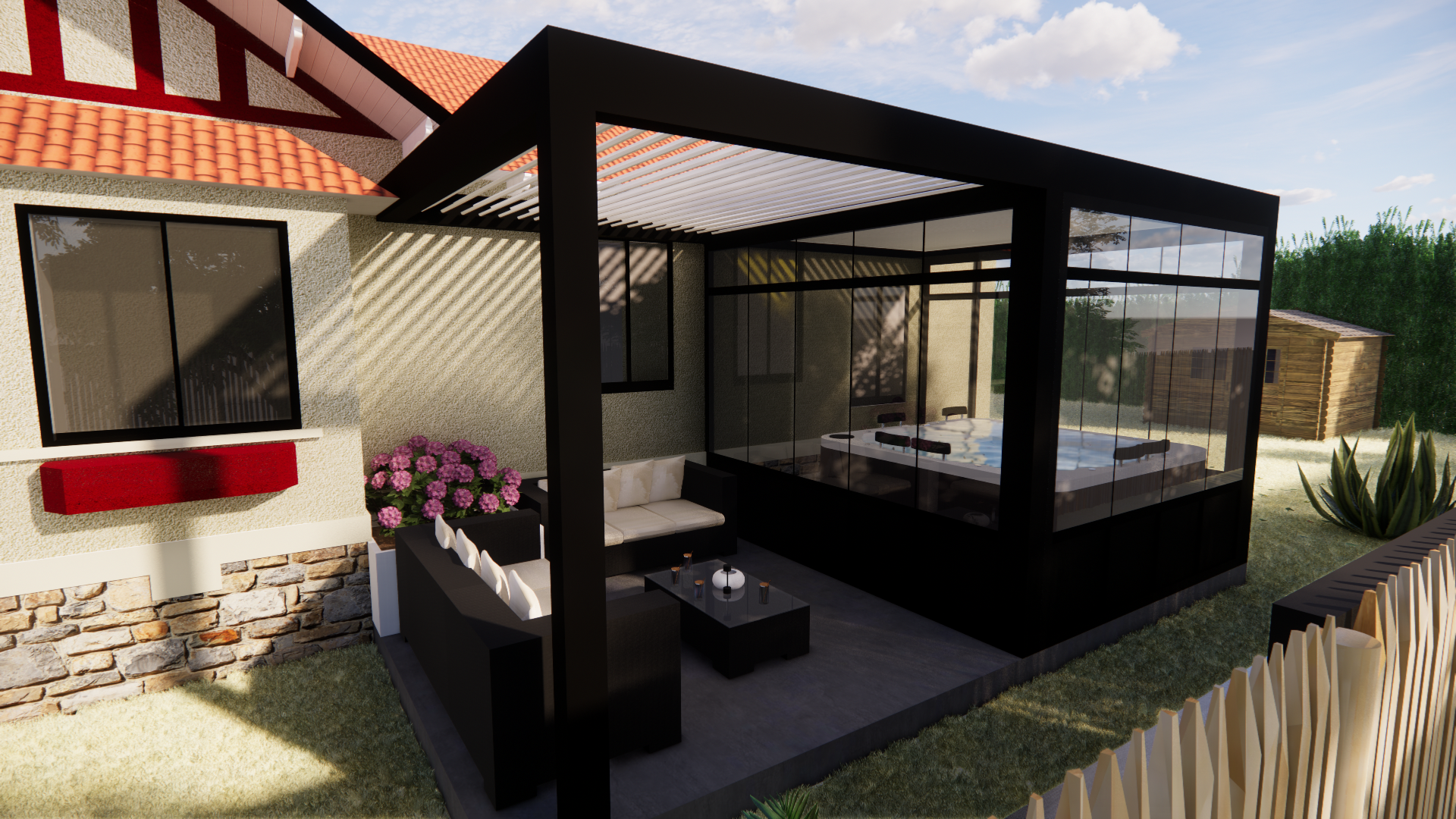 Maquette 3D d'une pergola noire