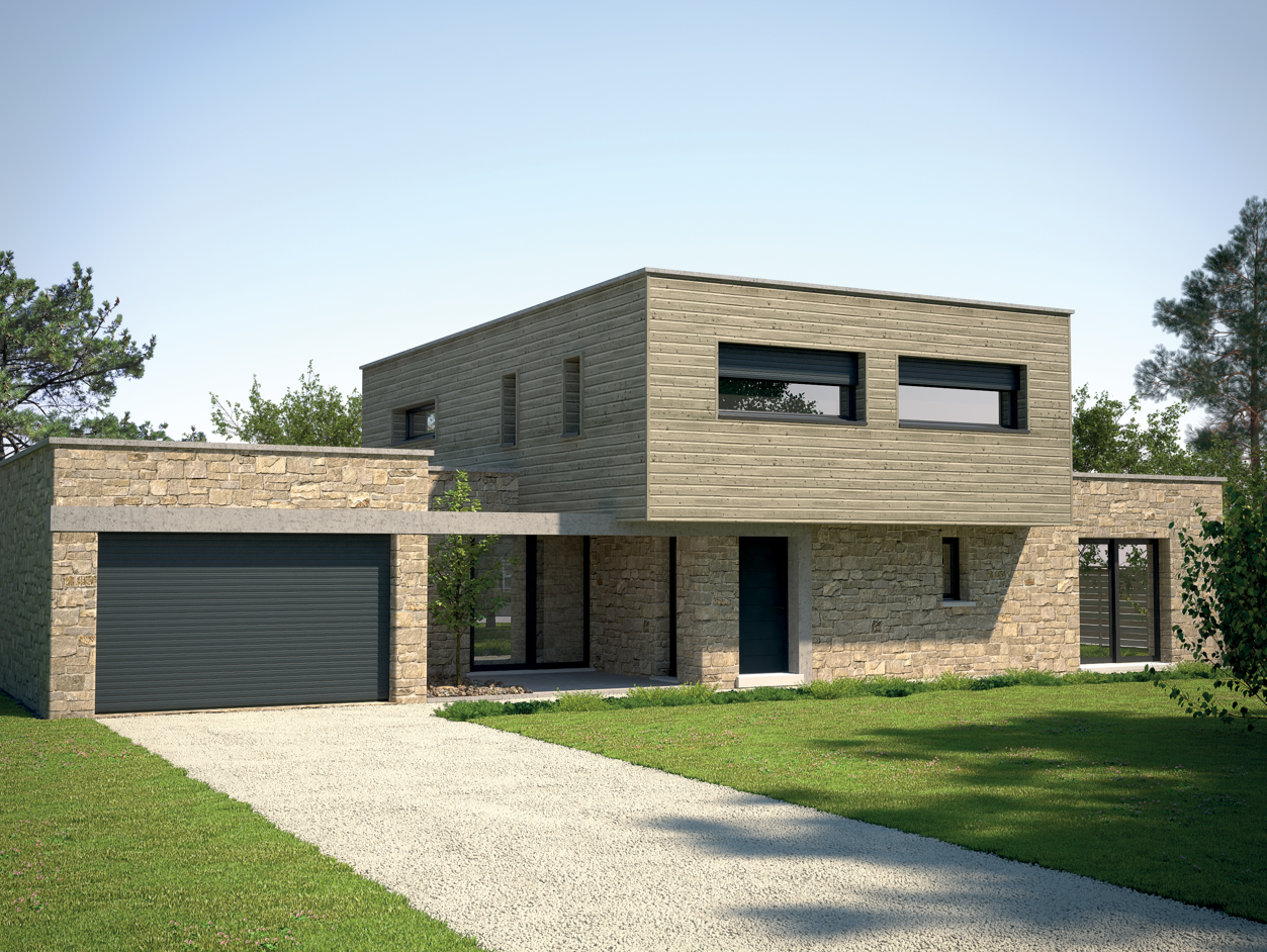 Façade d'une maison avec des volets automatiques