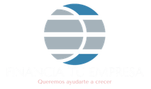 Logotipo con un globo terráqueo estilizado en tonos azules y grises y el lema