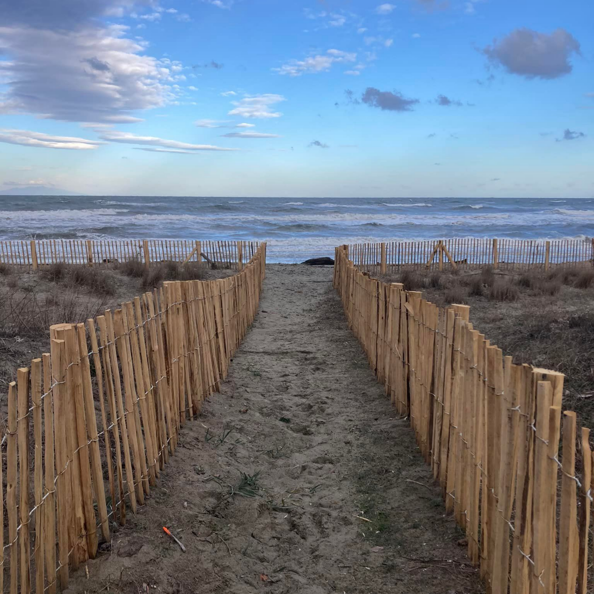 Clôture ganivelle autour d'un chemin vers la plage