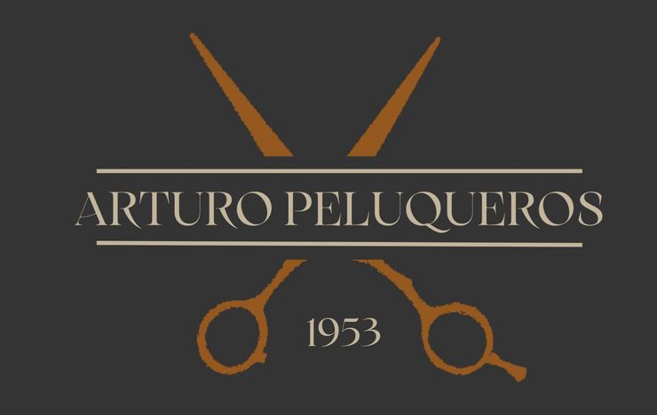 Logotipo para Arturo Peluqueros, con tijeras cruzadas sobre texto y el año 1953.