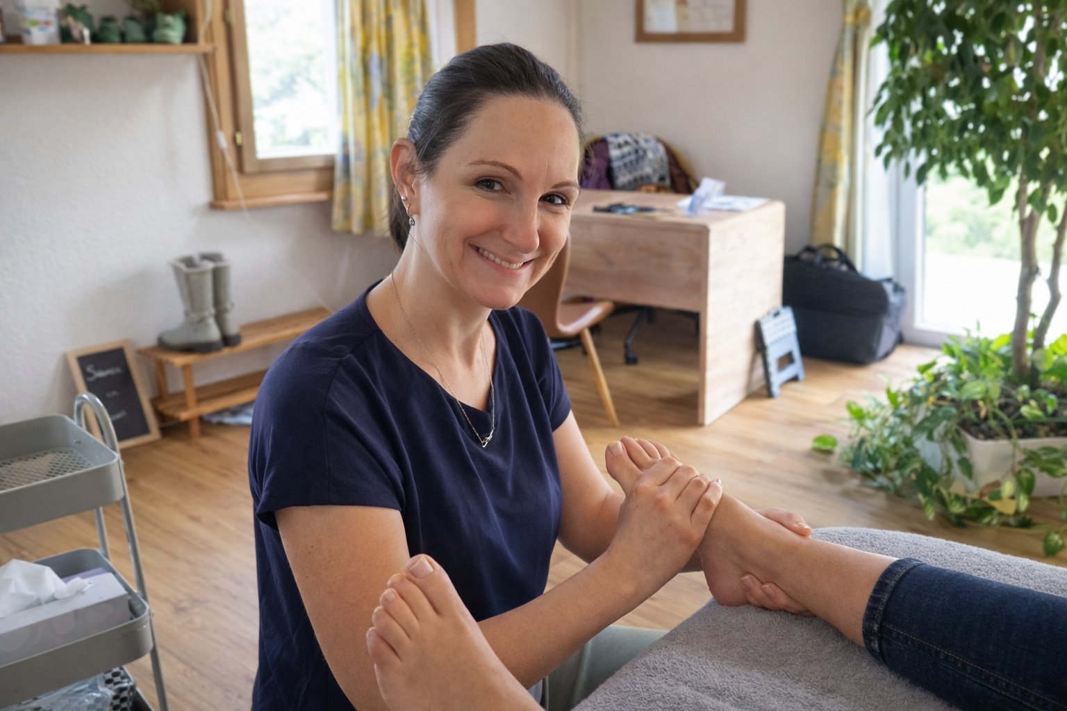 Une femme se fait masser les pieds dans un spa.