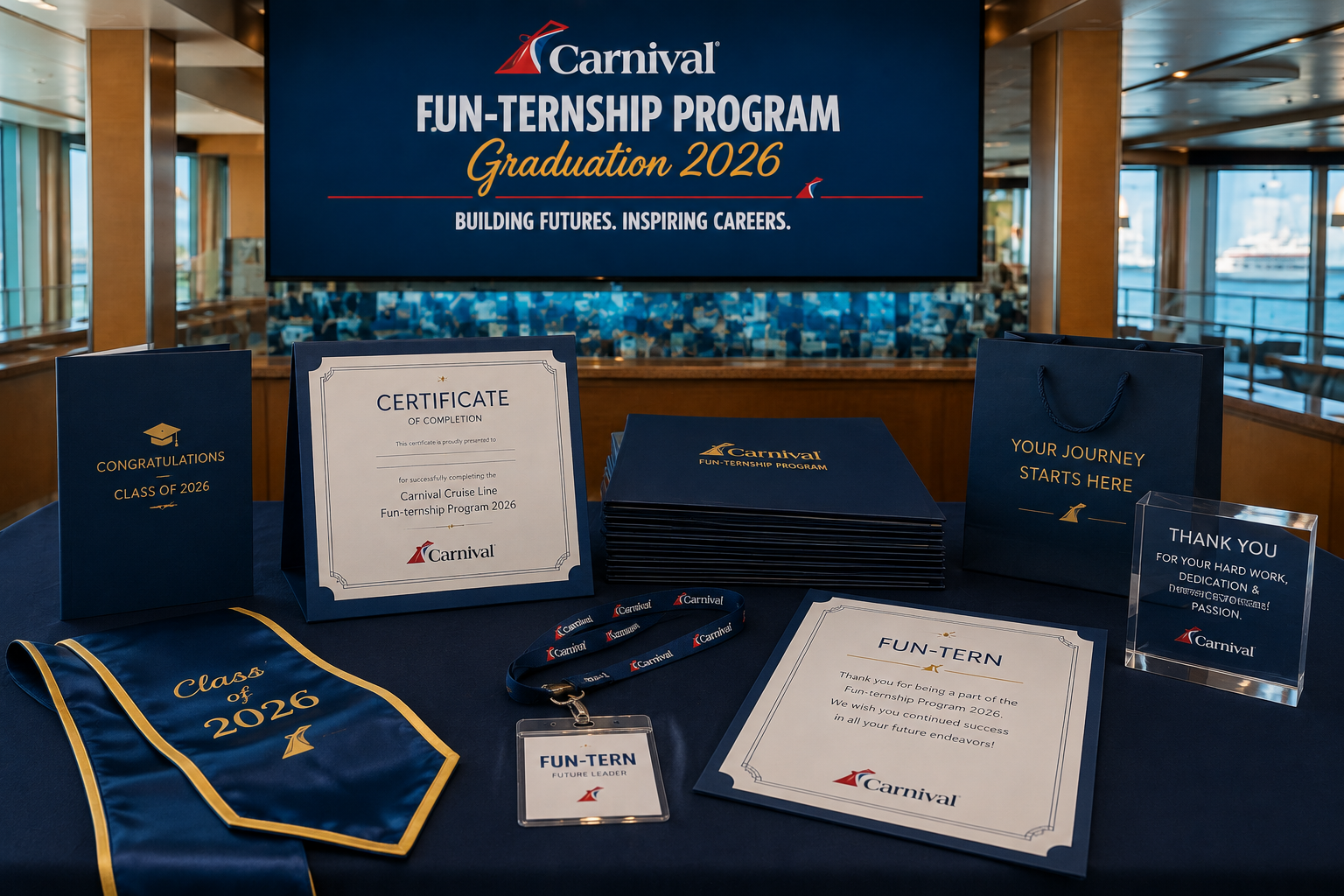 Carnival Cruise Line Fun-ternship students celebrate their 2026 program graduation