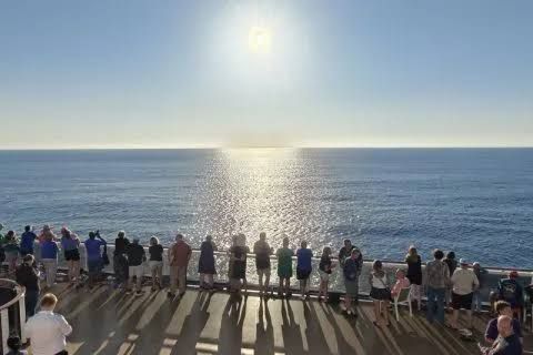 Carnival Cruise Line ship at sea during total solar eclipse viewing event